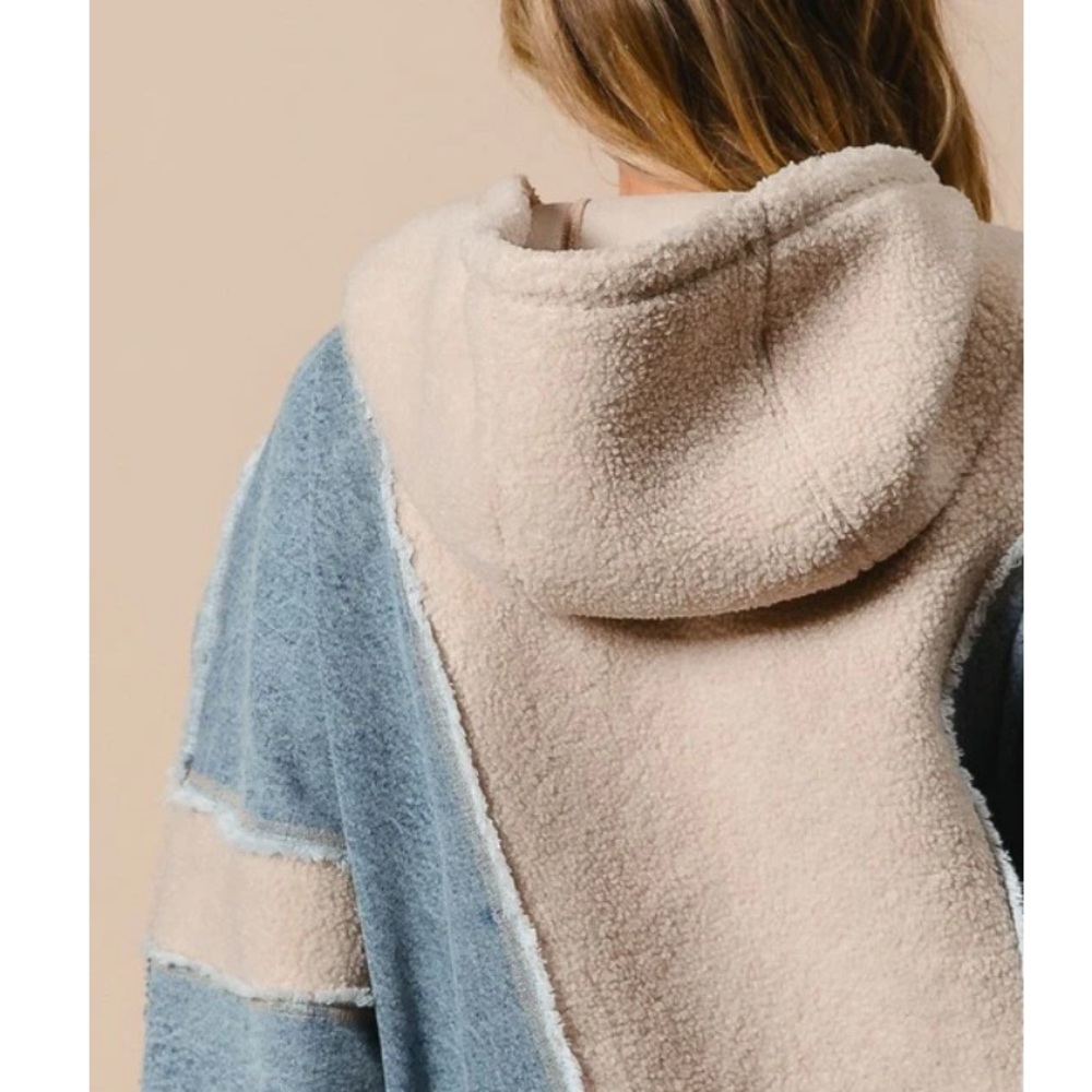 BiBi Blue Denim and Cream Sherpa Hooded Jacket - Picture 4 of 12